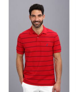 Nautica New Stripe S/S Polo Shirt Mens Short Sleeve Pullover (Red)