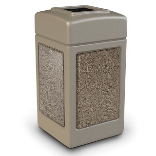 Stonetec Stone Panel Receptacles   42 Gallons   Funnel Top   Beige/Riverstone