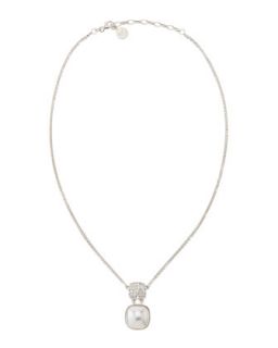 Square Woven Crystal & Faux Pearl Pendant Necklace