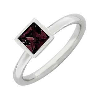 Sterling Silver June Birthstone Crystal Stackable Ring, Red, Womens
