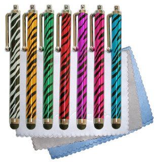 ColorYourLife Bundle of 7 Zebra Print Capacitive Stylus Styli Touch Screen Pens for iPhone iPod iPad, Samsung Galaxy S3 S4 Galaxy Tab / Note, Microsoft Surface, Google Nexus, Sony Xperia with 3 Microfiber cleaning Cloths   Retail Packaging Cell Phones &am