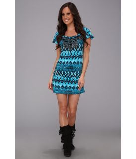 Rock and Roll Cowgirl Juniors Cap Sleeve Dress Womens Dress (Blue)
