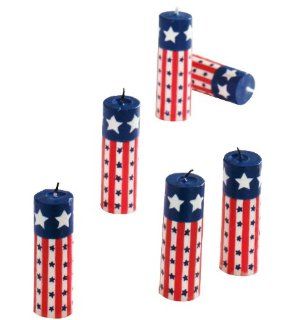 Tag Firecracker Candles, Set of 4, Red White and Blue, 2.875 Inches High  