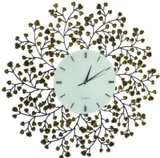Lulu Decor, Spring Blooms, Lines Dial, Decorative Metal Wall Clock, Golden and Black, Size 24.50", Silent Non ticking, High Quality Quartz  