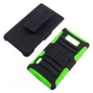 Dual Layer Kickstand Case w/ Holster for LG Splendor US730 / Optimus L7, Black/Green Cell Phones & Accessories