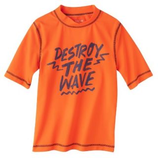 Boys Destroy the Waves Short Sleeve Swim Rashguard   Orange M