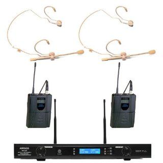 Awisco 822B636 UHF Wireless Microphone with Beige Mini Headset Musical Instruments