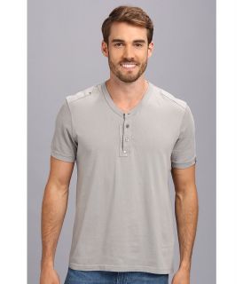 Calvin Klein Jeans Mixed Media S/S V Neck Henley Mens Short Sleeve Pullover (Gray)
