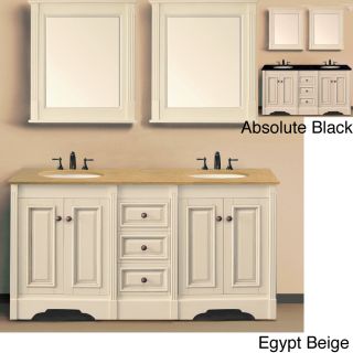 Ivory White 60 inch Double Sink Bathroom Vanity With Natural Granite Top And Matching Wall Mirrors