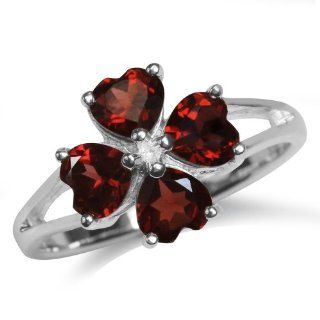 2.28ct. Natural Heart Shape Garnet 925 Sterling Silver Flower Ring SilverShake Jewelry