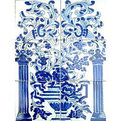 Mosaic Blue Mix Floral 6 tile Ceramic Mural