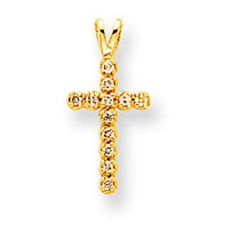 14K Yellow Gold AA Diamond Latin Cross Pendant 20mmx9mm Jewelry