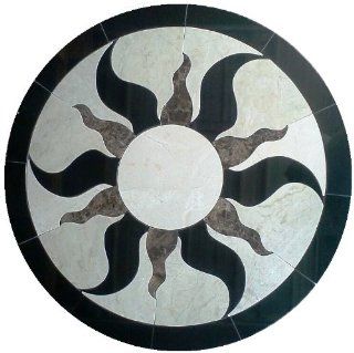 Tile Floor Medallion Crema Marfil Marble Mosaic Sun Design 40"    