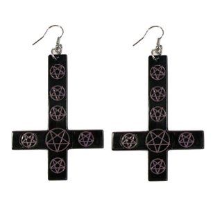 Kreepsville 666 Inverted Cross Pentagram Earrings Purple Dangle Earrings Jewelry