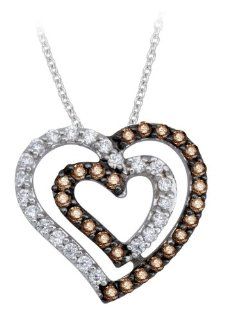 925 Sterling Silver 0.30ctw Brown and White Heart Diamond Pendant with 18" inch chain Jewelry