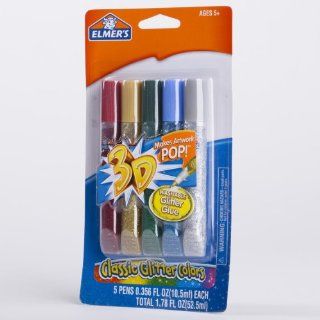 Elmer's 3D Glitter Pens, 5 Classic Glitter Colors (E642)  Art Paints 