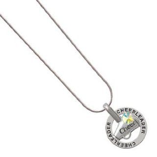 Silver "Cheer" Megaphone Charm on Cheerleader Snake Chain Necklace AB Crystal Pendant Necklaces Jewelry