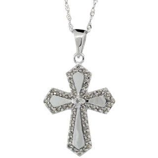 14k White Gold Diamond Gothic Cross Necklace, 0.31 cttw 7/8 inch tall Jewelry