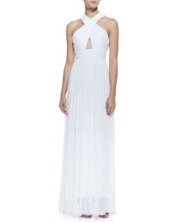 Womens Jaelyn Cross Front Pleated Chiffon Gown   Alice + Olivia