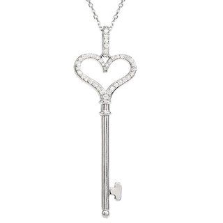 Diamond Heart Key Necklace in Silver Jewelry