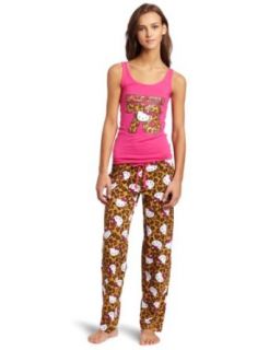 Hello Kitty Juniors Animal Print 3 Piece Pajama Gift Set, Pink/Brown, Small