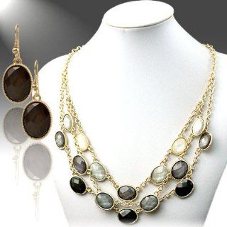 Accessory Accomplice Goldtone Black Ombre Style Triple Strand Statement Necklace & Earring Set Jewelry