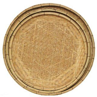 Nested Split Bamboo Round Trays, Set of 3   22.5"Dx2"H   Large Circular Tray