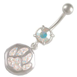 14 Gauge 3/8 Bear Paw Aurora Borealis dangle belly dangling navel button ring bar piercing ASCH Jewelry Jewelry