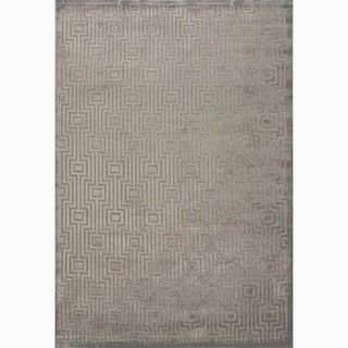 Hand made Geometric Pattern Gray/ Tan Art Silk/ Chenille Rug (9x12)