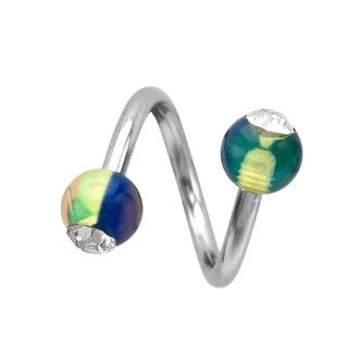 316L Surgical Steel Barbell With Rainbow Clear Twist Gem  14G (1.6mm), 7/16" Length  Sold Individually Jewelry