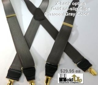 Charcoal Gray 1 1/2" Wide Suspenders X back with Gold at  Mens Clothing store