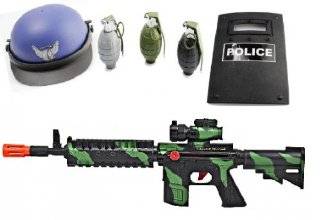 COMBO PACKAGE M16 Friction Toy Gun No Batteries needed, Police Combat Helmet, Police RIOT Shield, 3 Realistic sounding and exploding Grenades for kids with removable pins Toys & Games