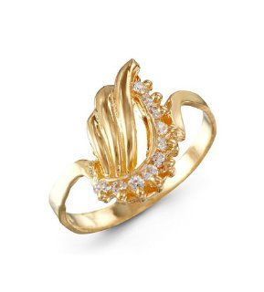 Womens 14k Yellow Gold White CZ Wave Swirl Fashion Ring Jewelry