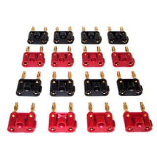 GLS Audio Gold Banana Plug Speaker Connectors Dual Tip Banana Plugs Banana Clips   NOTE .75" Tip to Tip (3/4")   16 Pack (8 Red & 8 Black). Electronics