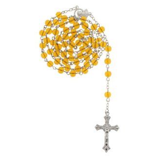 Saint Benedict Yellow Glass Bead Rosary   6mm Beads   28'' Necklace Length, 25'' Overall Jewelry