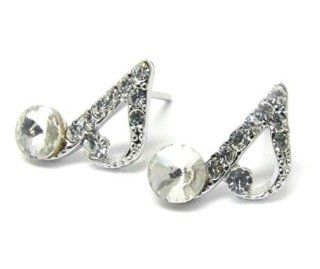 Music Note Stud Earrings Crystal White Gold Plate C20 Fashion Jewelry Jewelry