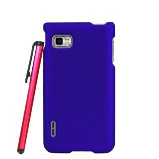 Blue Hard Protector Cover Case + ManiaGear Screen Protector & Stylus Pen for LG Optimus F3 P659/MS659 Cell Phones & Accessories