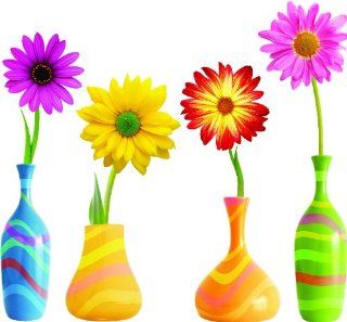 Daisy Flowers with colorful vase SET Repositional and Removable Wall Decal Beautiful Deco Art Cute Sticker Murals  Nursery Wall Decor  Baby