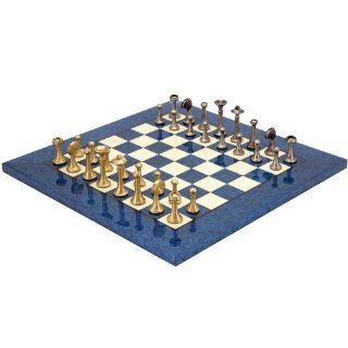 Metropolis Brass & Blue Erable Italian Chess Set Toys & Games