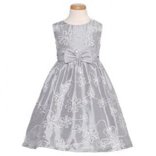 Rare Editions Girl's Soutach with Sequins on Taffeta with Satin Waist Silver 6 Clothing