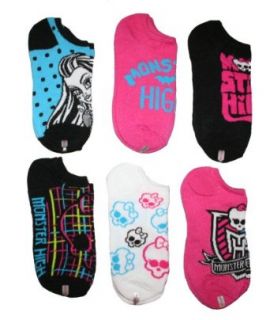 Monster High Girl's No Show Socks   6 Pair (Sock Size 8 10) Casual Socks Clothing