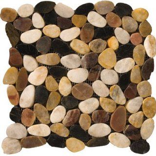 Natural Stone 12" x 12" Flat Rivera Pebble Mosaic in 4 Color Blend