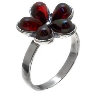 Cherry Amber and Sterling Silver Flower Ring Sizes 5,6,7,8,9,10,11,12 Ian and Valeri Co. Jewelry