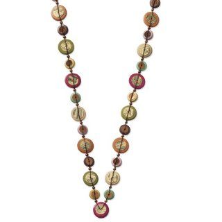 Multicolored Hamba Wood, Acrylic Bead & Sequin 71in Slip On Necklace Jewelry