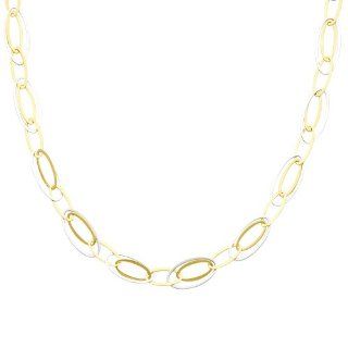 14K Yellow and White Gold Light Fashion Link Necklace with Lobster Claw Clasp   17" Inches Chain Necklaces Jewelry