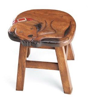 Decorative Hand carved Acacia Wood Footstool in Dog   Dog Foot Stools