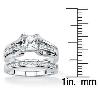 Palm Beach Jewelry Platinum/Silver 2 Piece Square Cubic Zirconia Ring