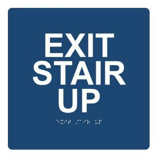 ADA Exit Stair Up Braille Sign RRE 665 99 WHTonNavy Enter / Exit  Business And Store Signs 