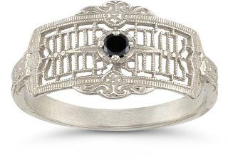 Vintage Filigree Black Diamond Ring Jewelry