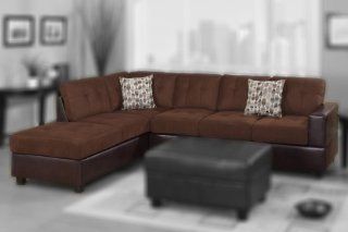 Casual 2 Piece Sectional Sofa in Chocolate Brown Microfiber and Leather by Poundex  